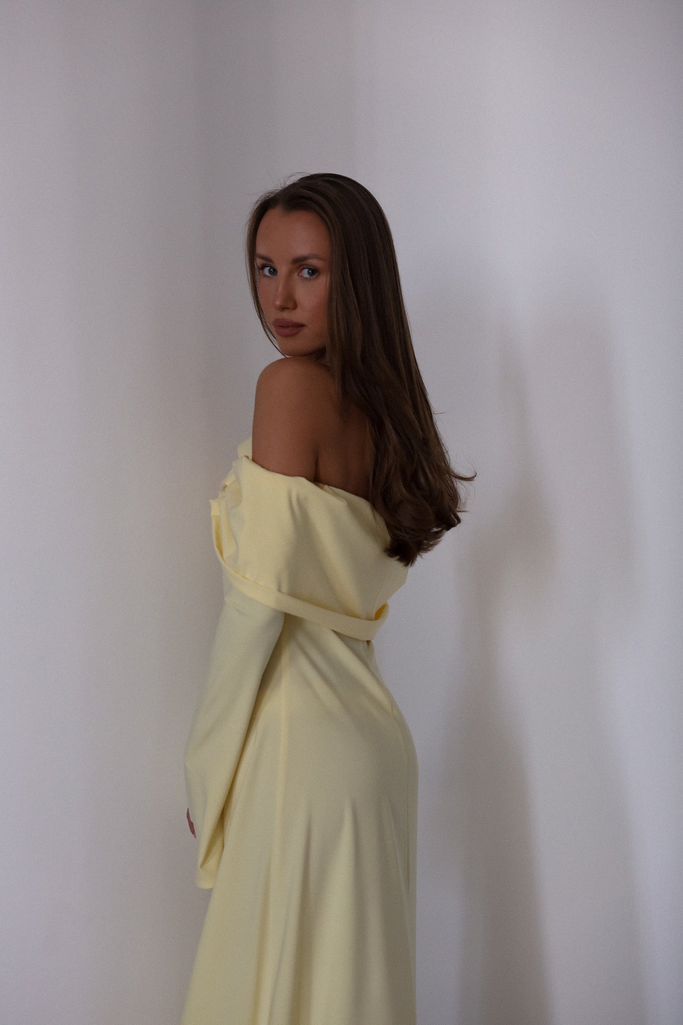 Athena dress in butter yellow