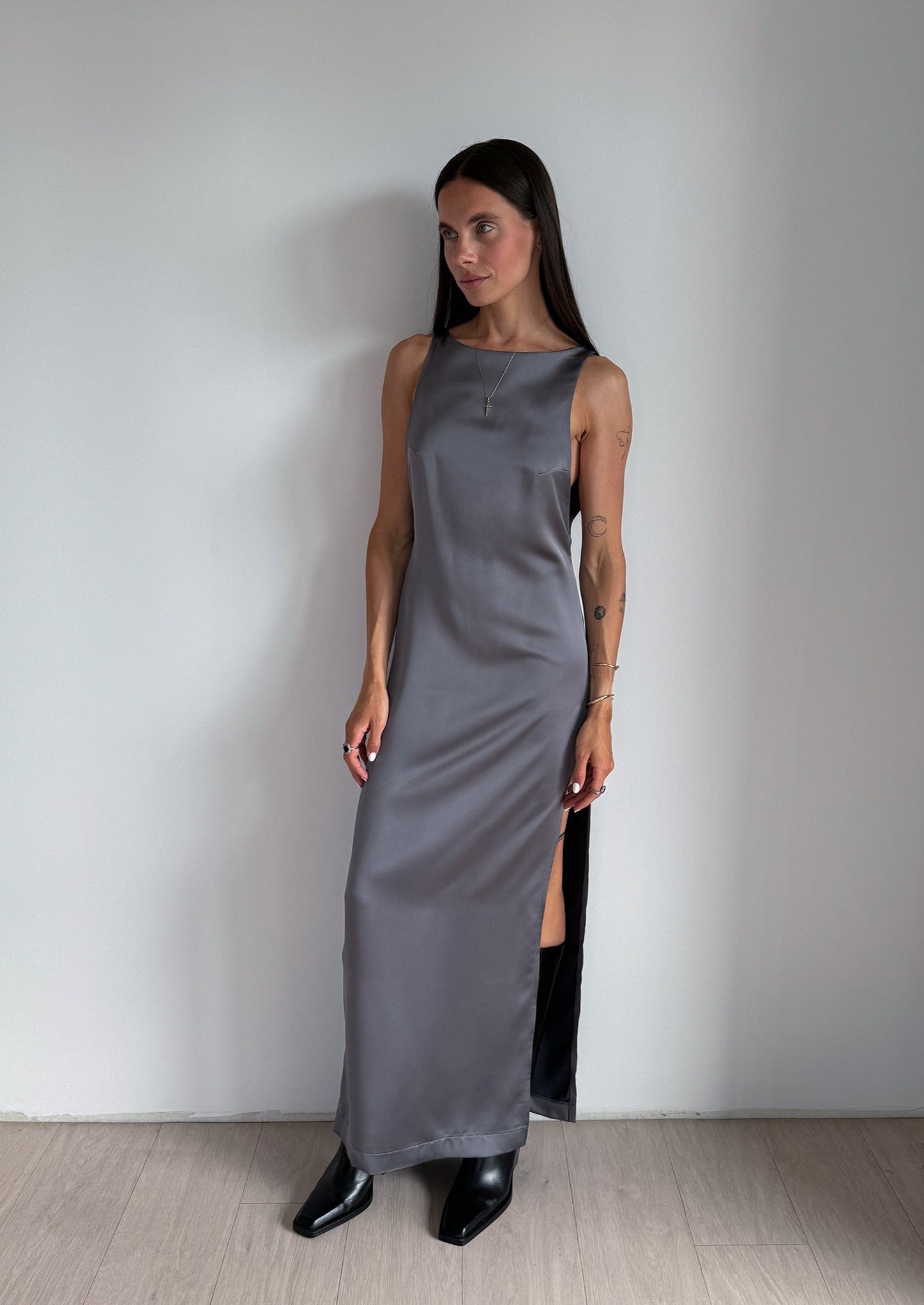 Metallic satin dress rent - XS