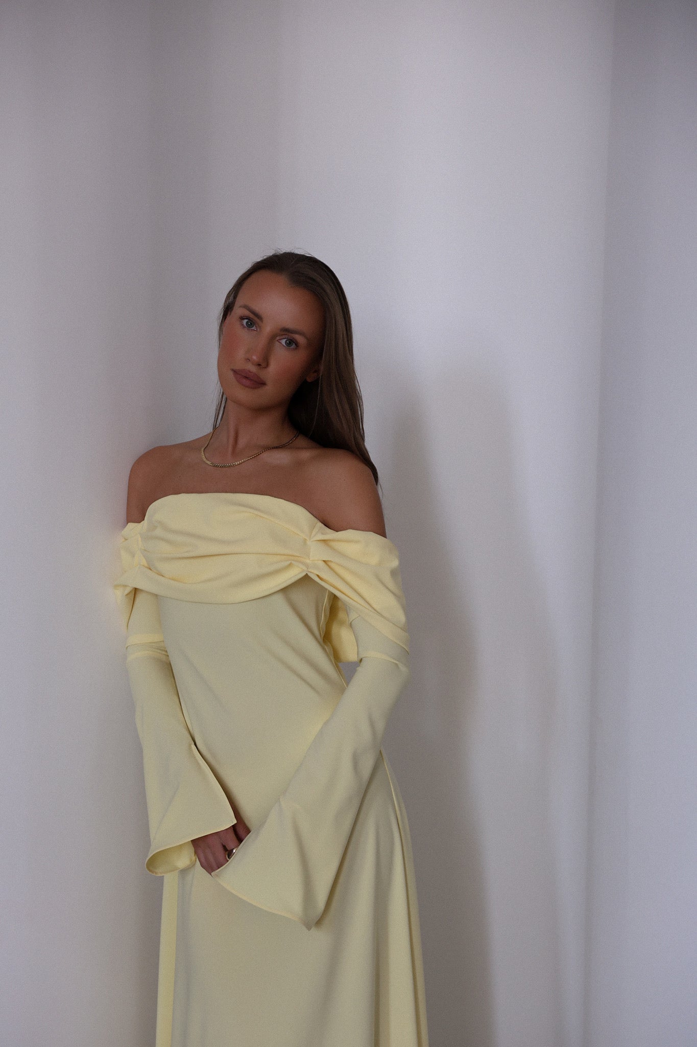 Athena dress in butter yellow
