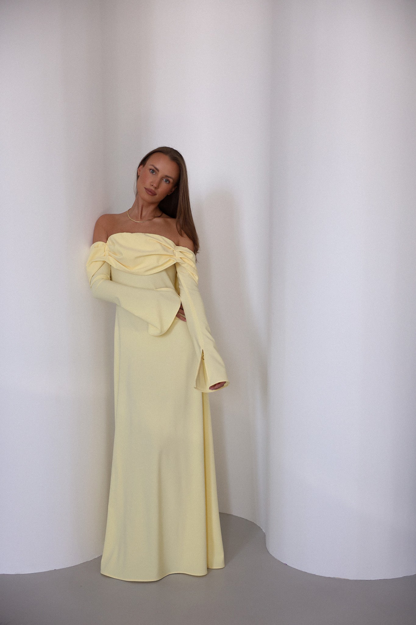 Athena dress in butter yellow