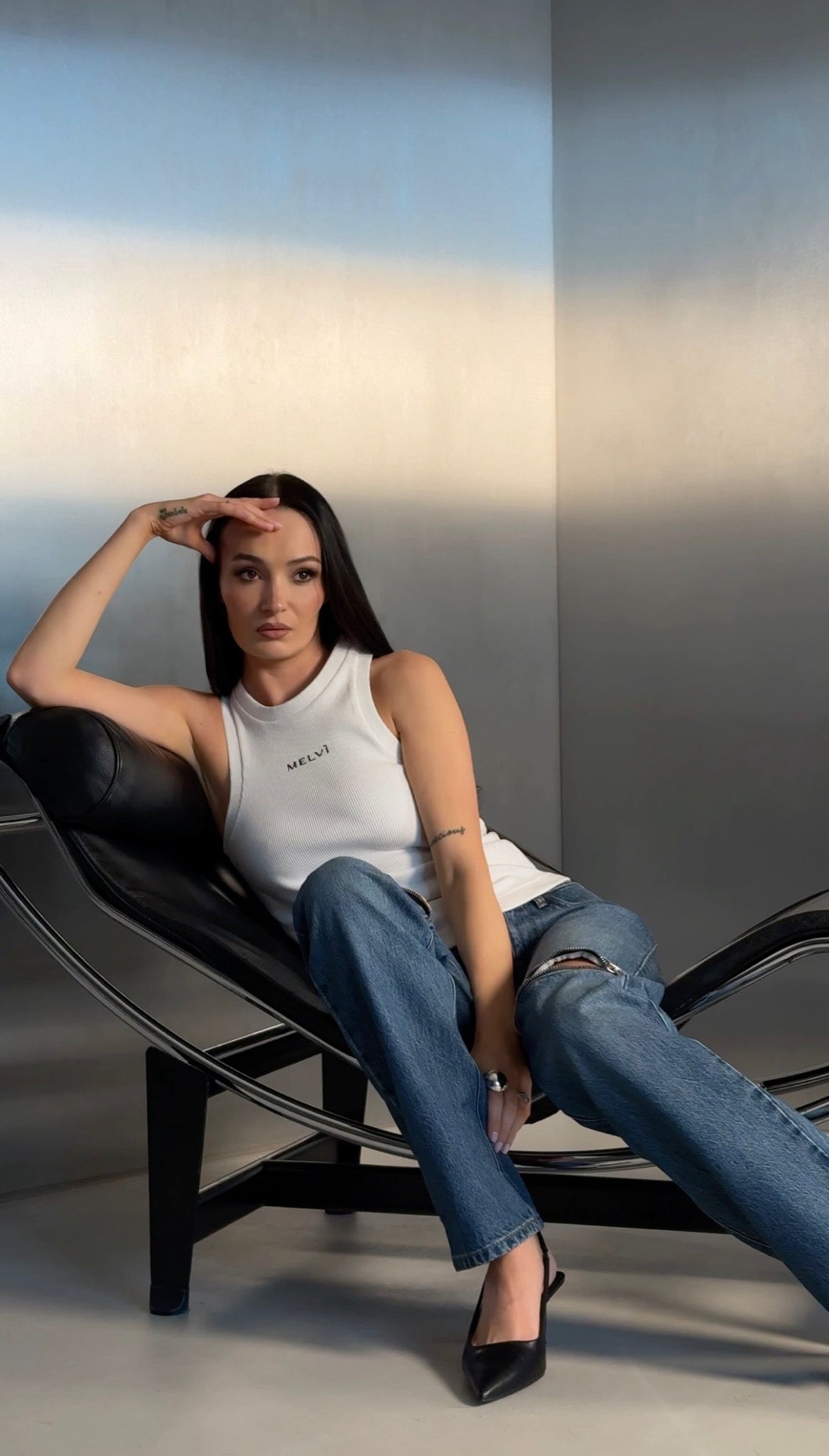 Essential ribbed tank top in off white