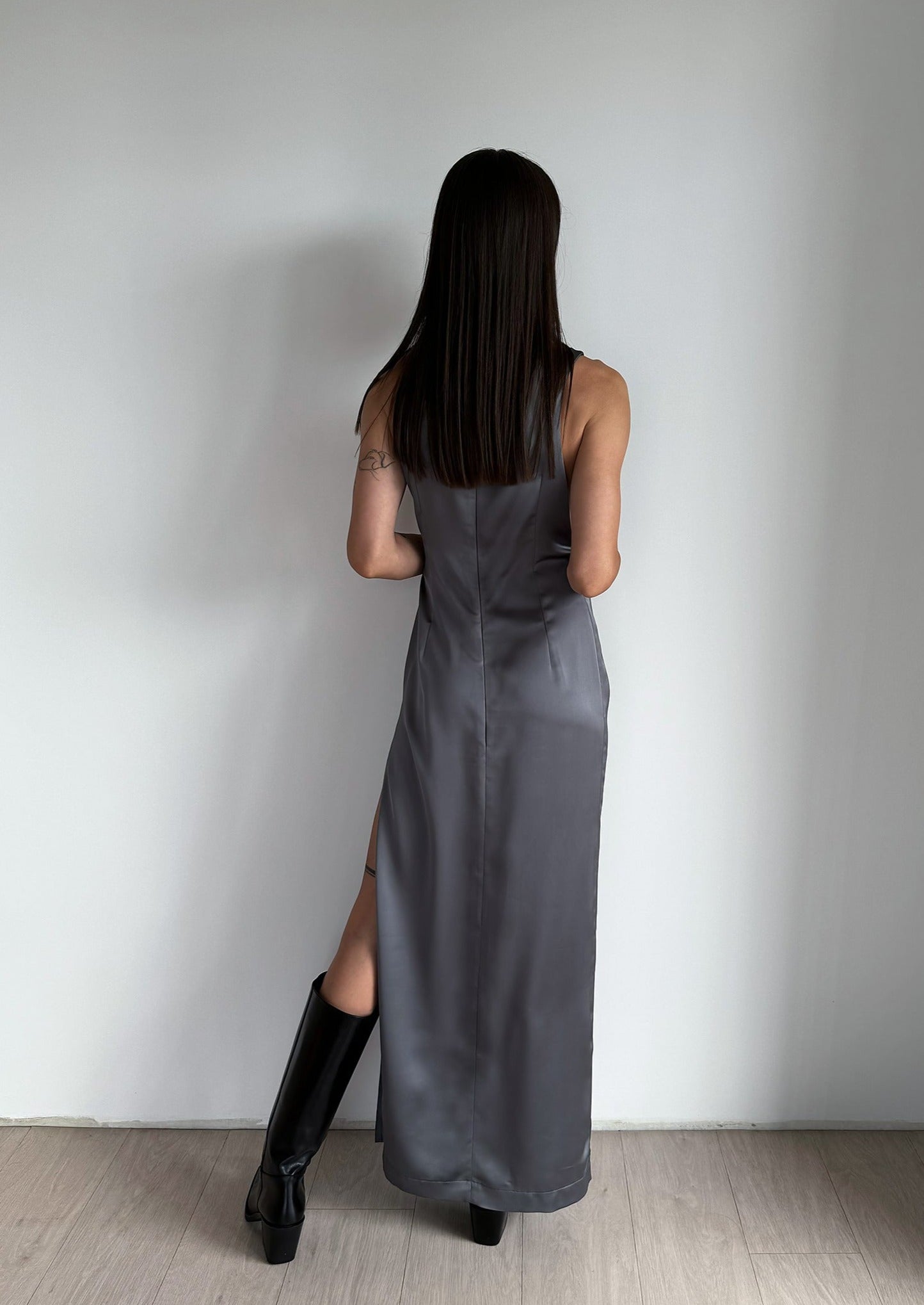 Metallic satin dress rent - XS