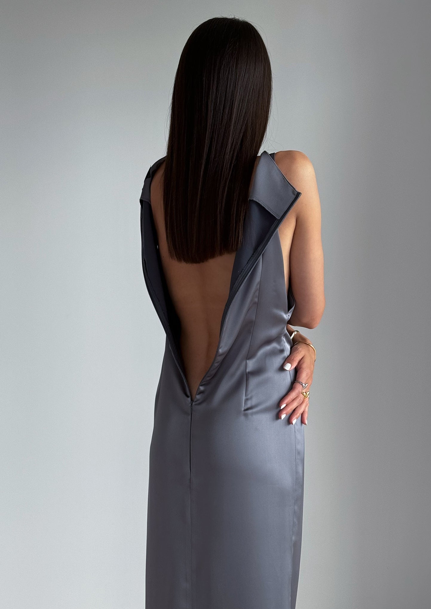Metallic satin dress rent - XS