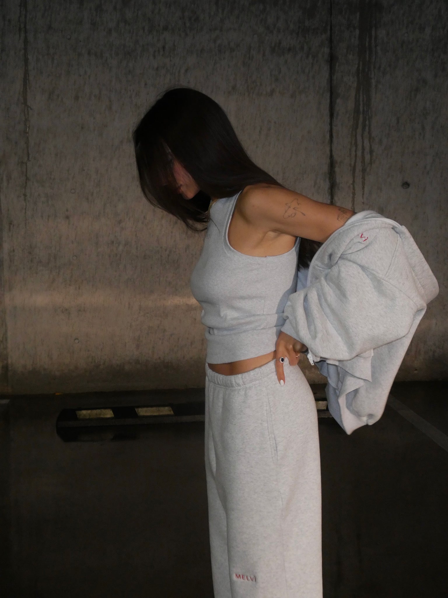 Ribbed tank top in cloud grey