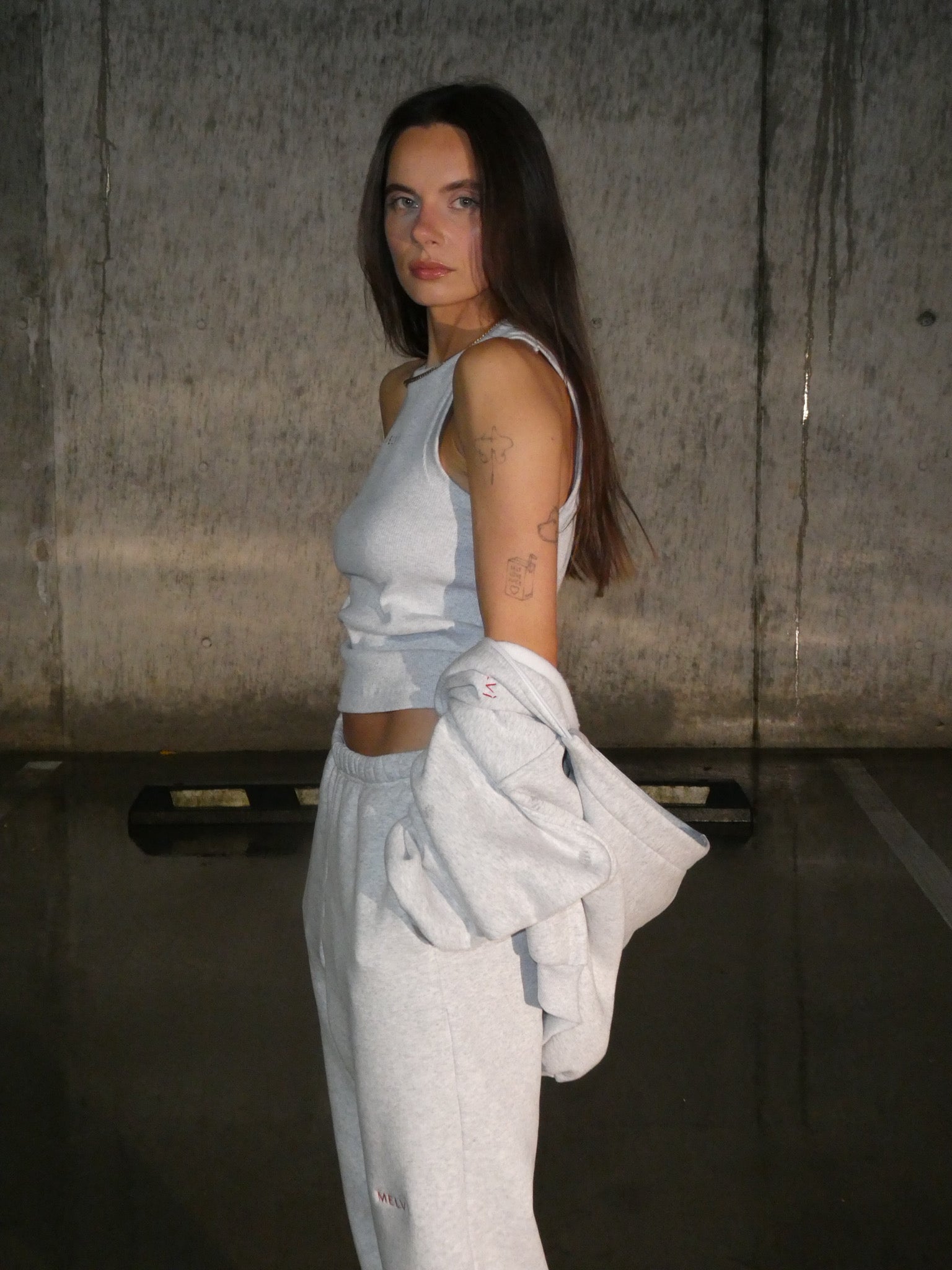 Ribbed tank top in cloud grey