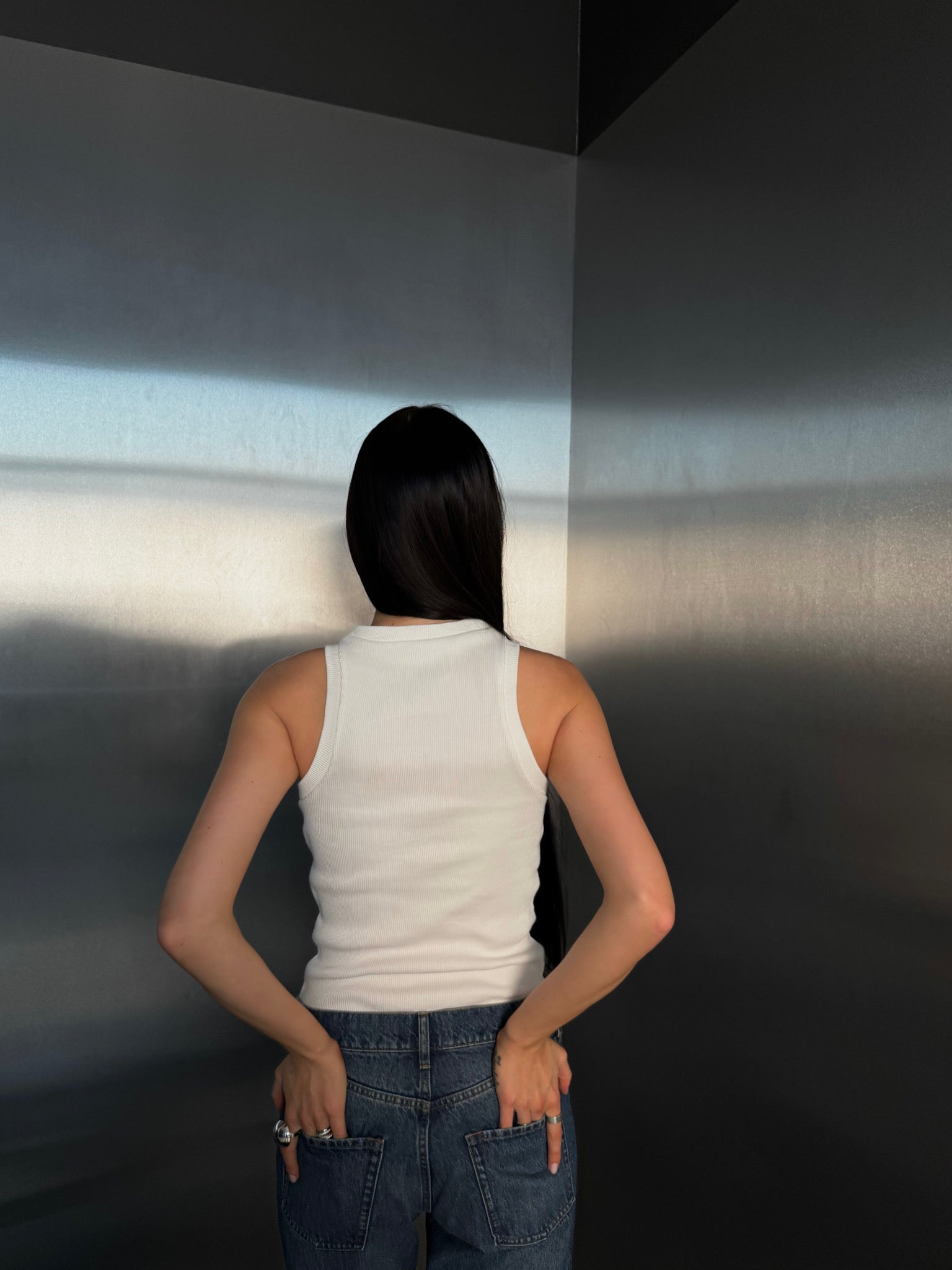 Essential ribbed tank top in off white