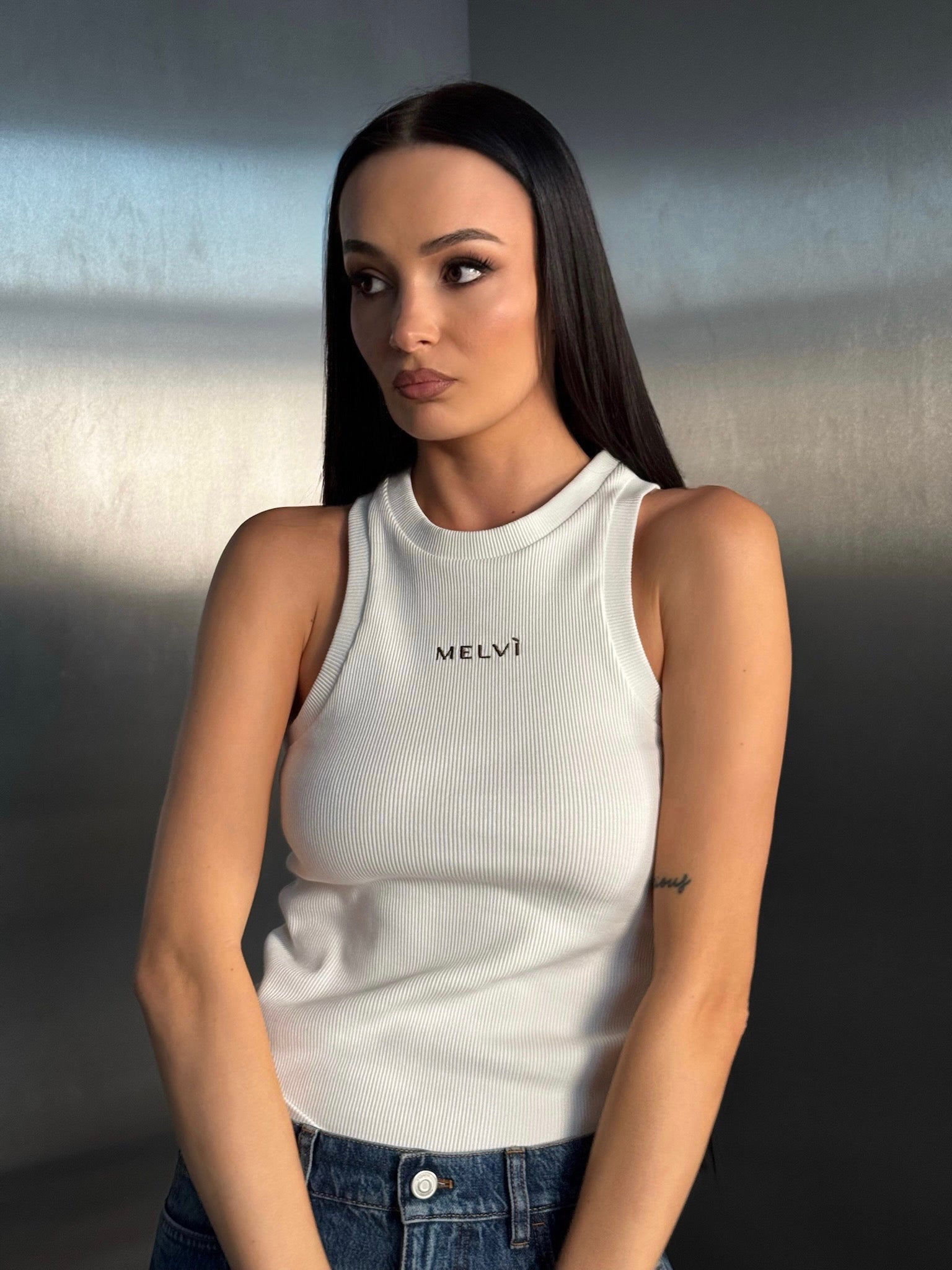 Essential ribbed tank top in off white