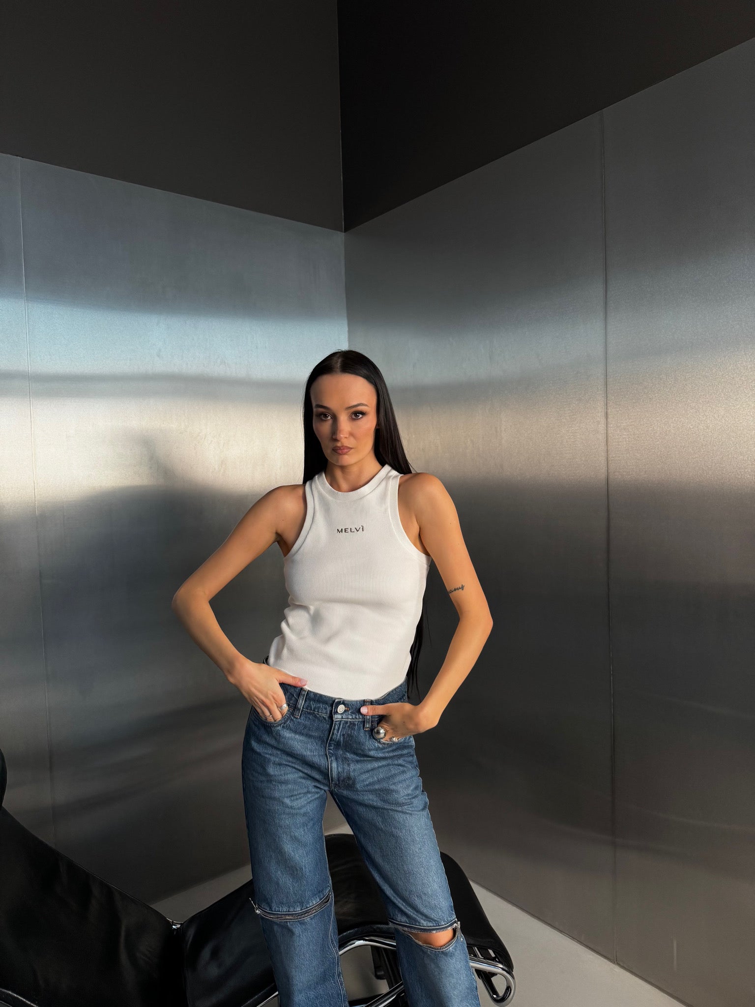 Essential ribbed tank top in off white