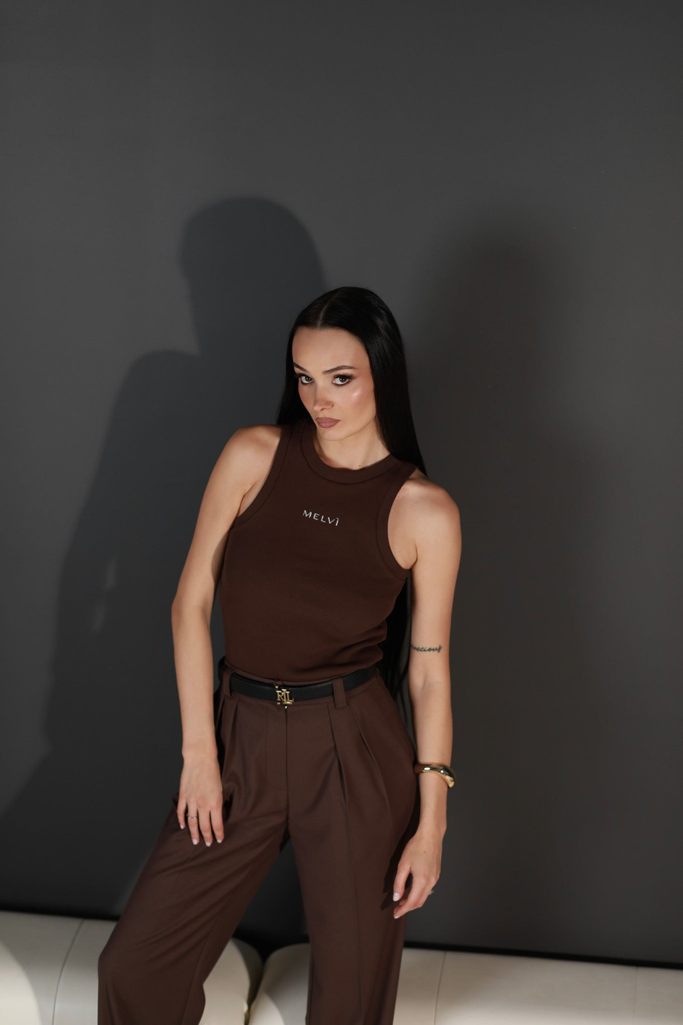 Essential ribbed tank top in dark roast