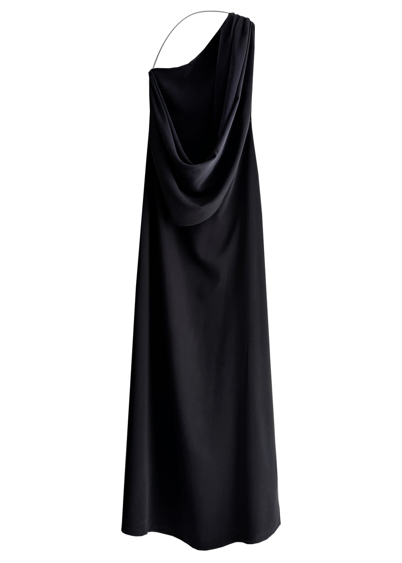 Black one-shoulder dress on a white background