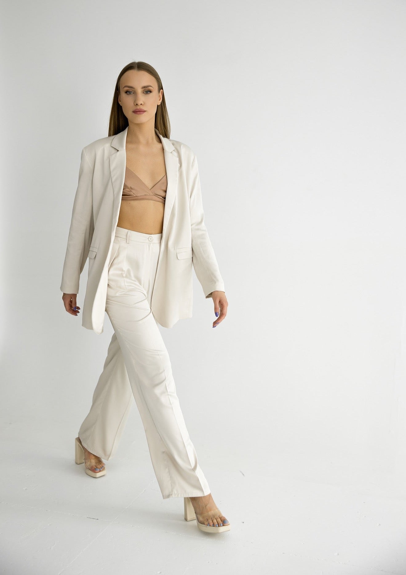 Satin trousers in cream