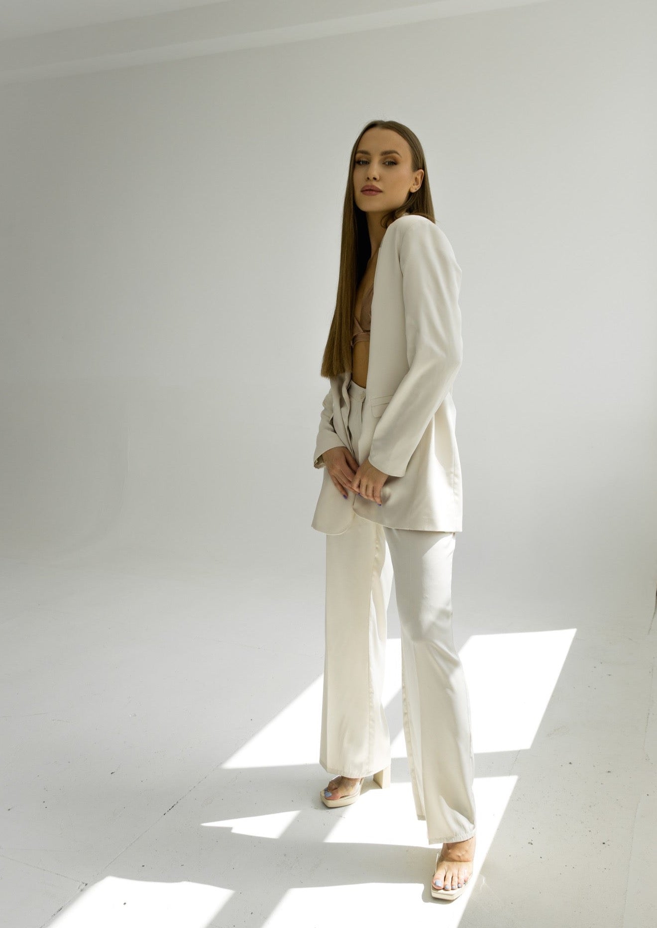 Satin blazer in cream