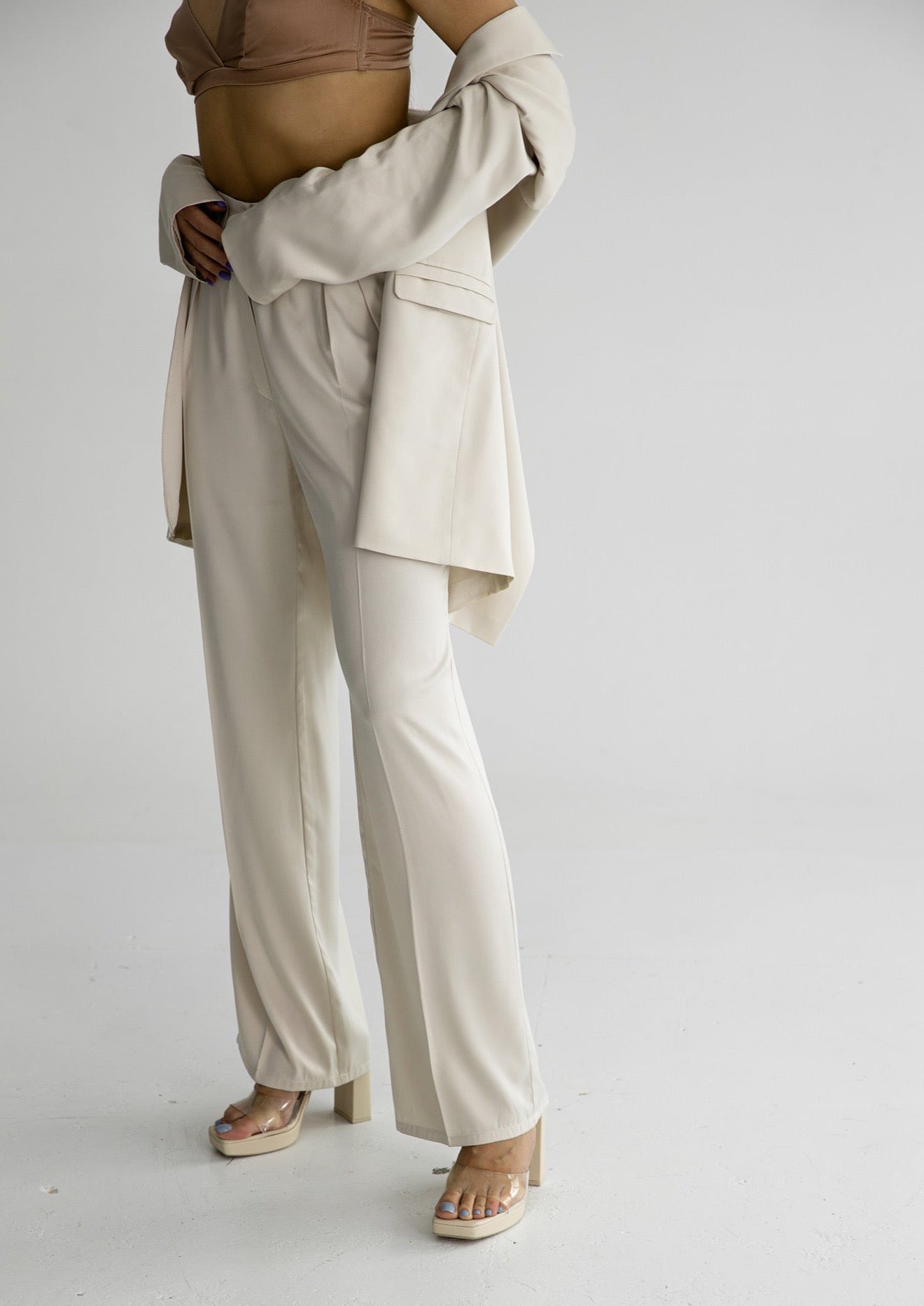 Satin trousers in cream