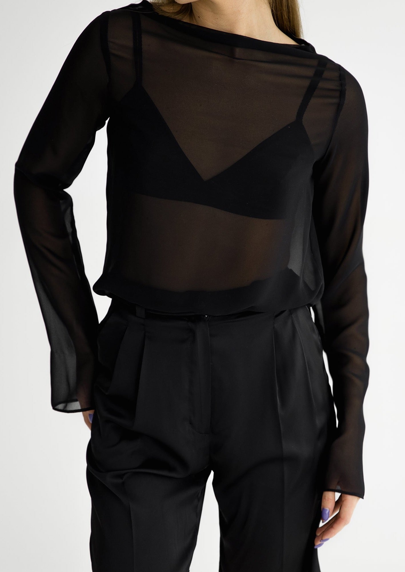 Satin trousers in black