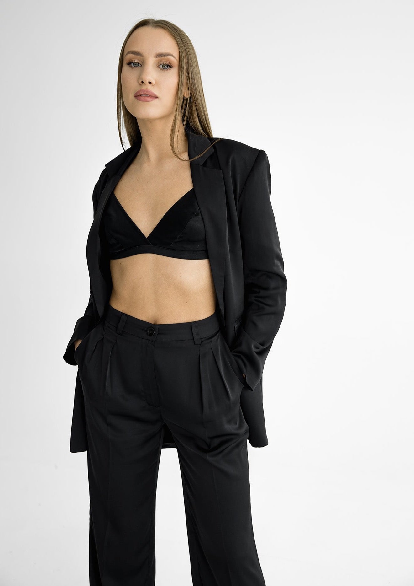 Satin trousers in black