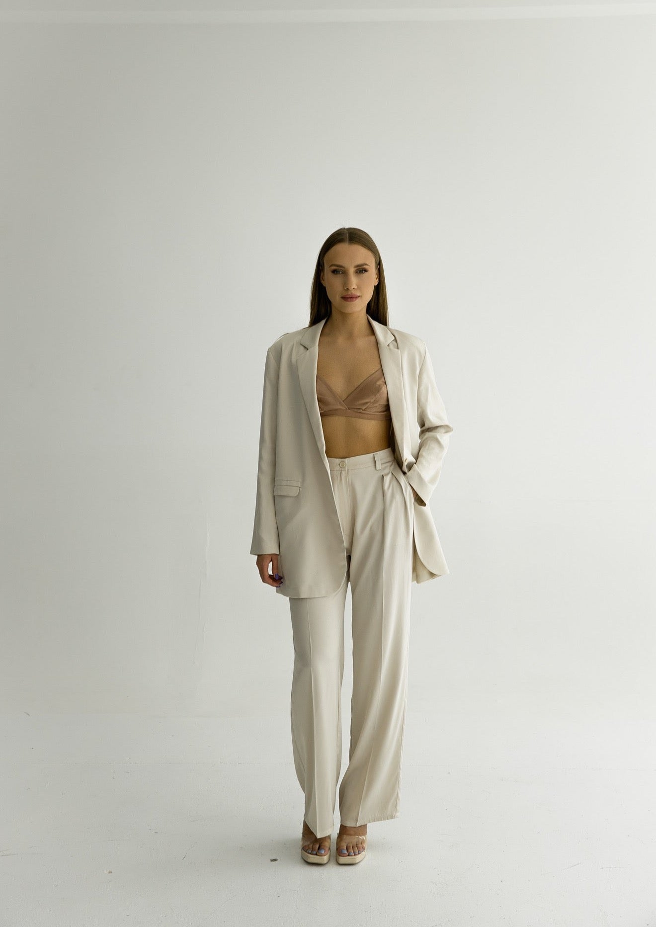 Satin trousers in cream