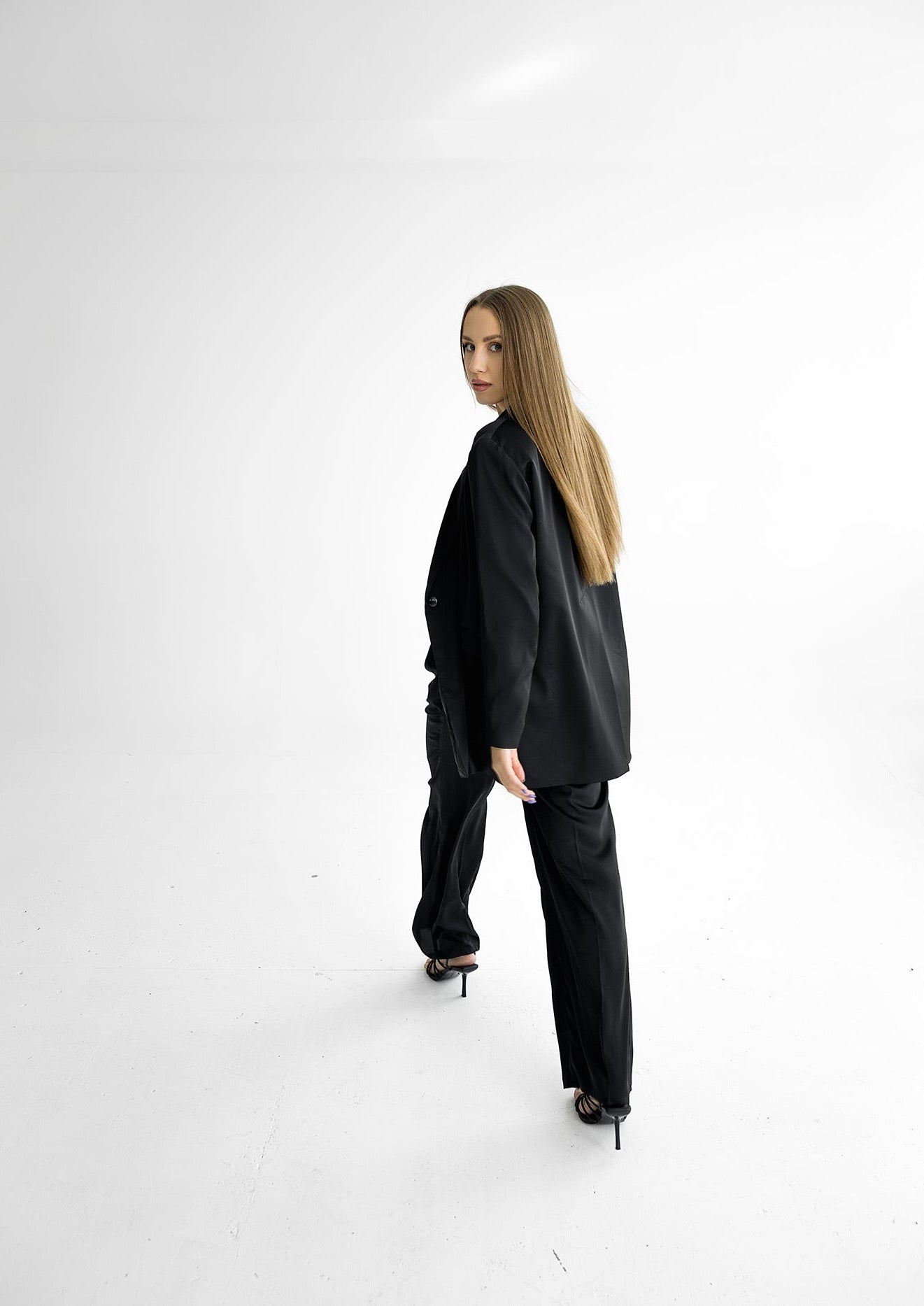 Satin trousers in black