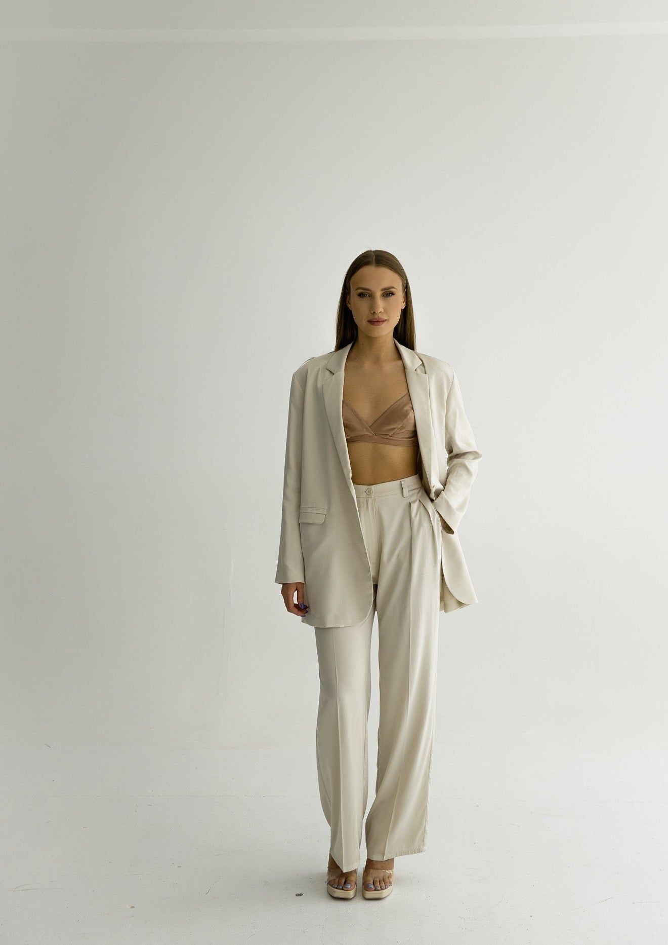 Satin blazer in cream