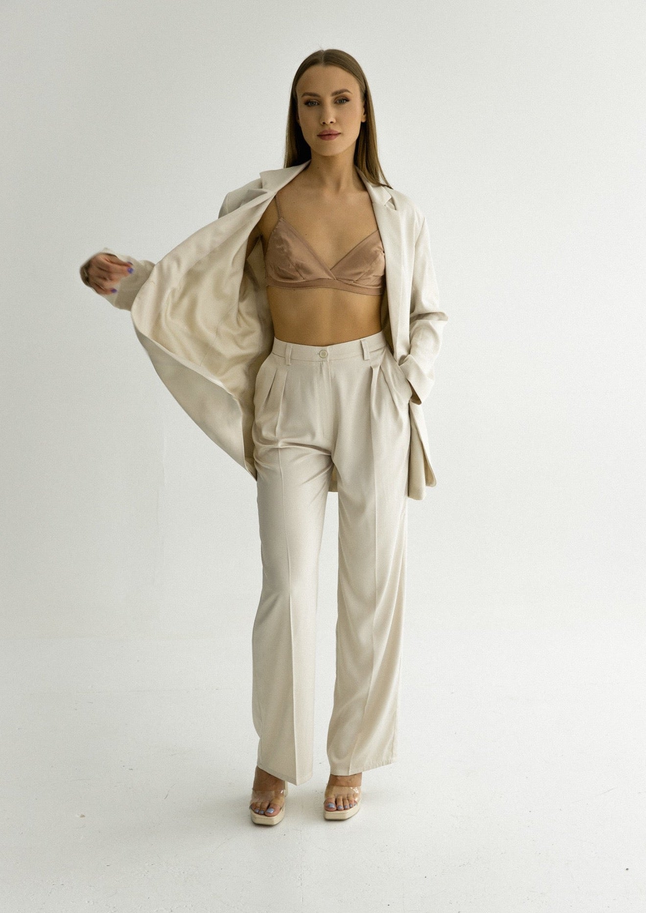 Satin blazer in cream