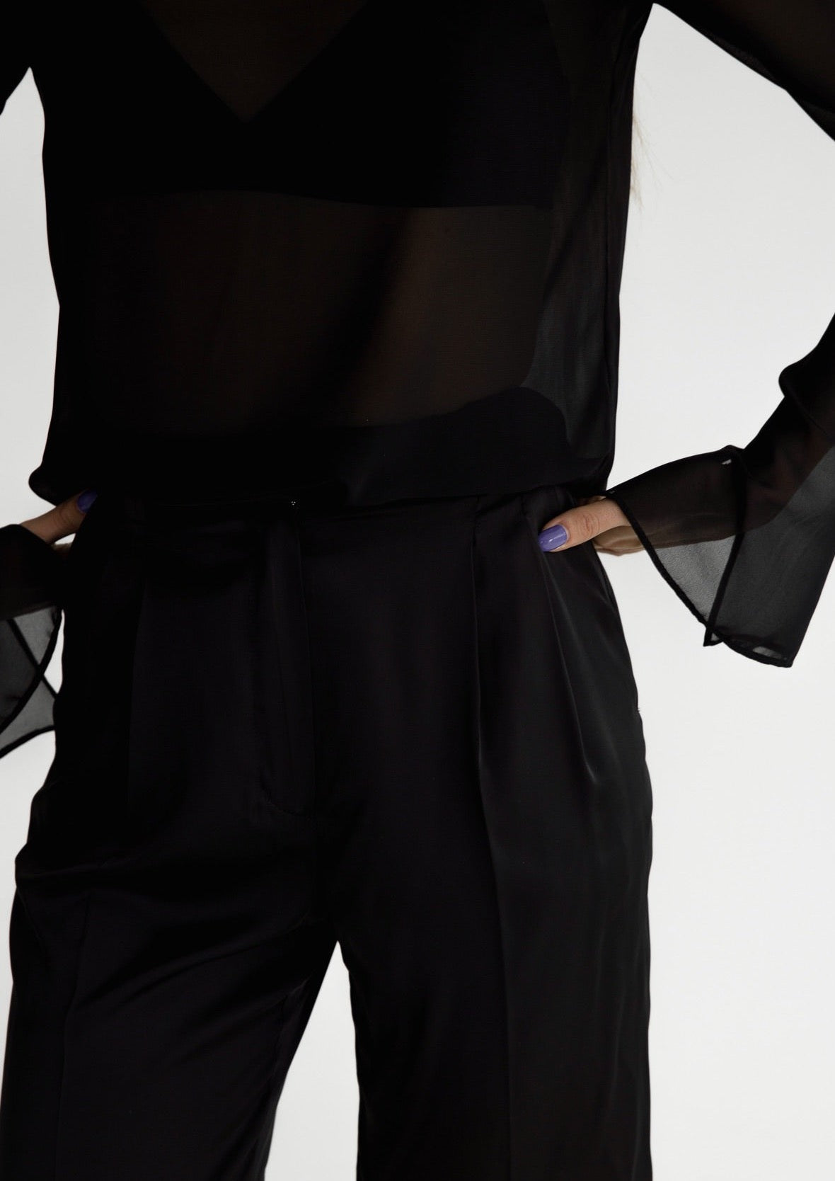 Satin trousers in black