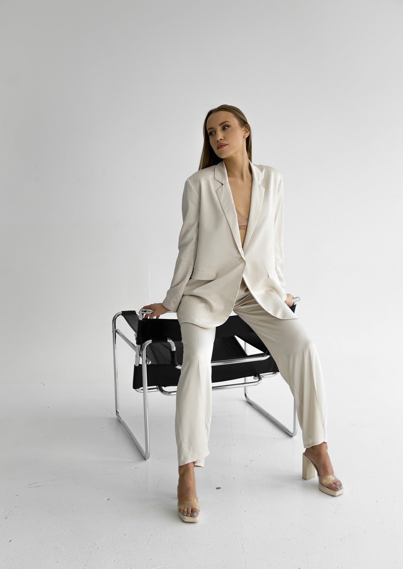 Satin trousers in cream