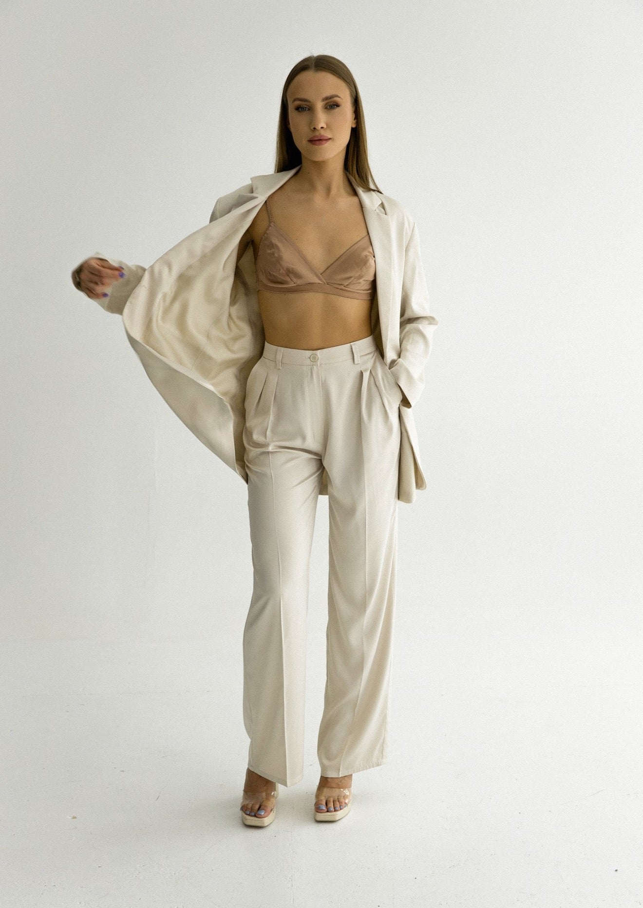 Satin trousers in cream