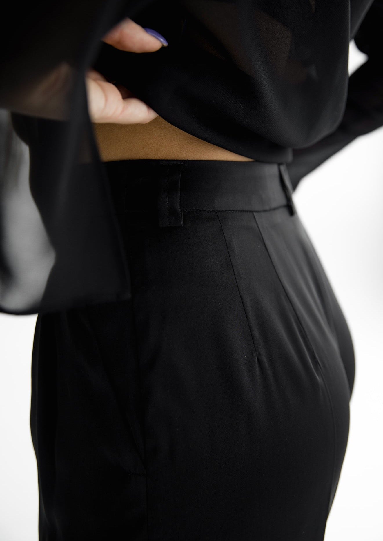 Satin trousers in black