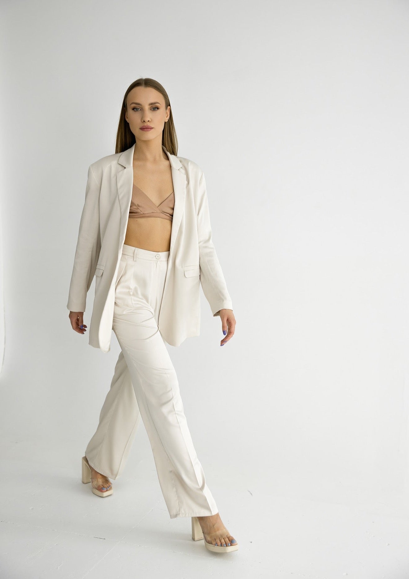 Satin blazer in cream
