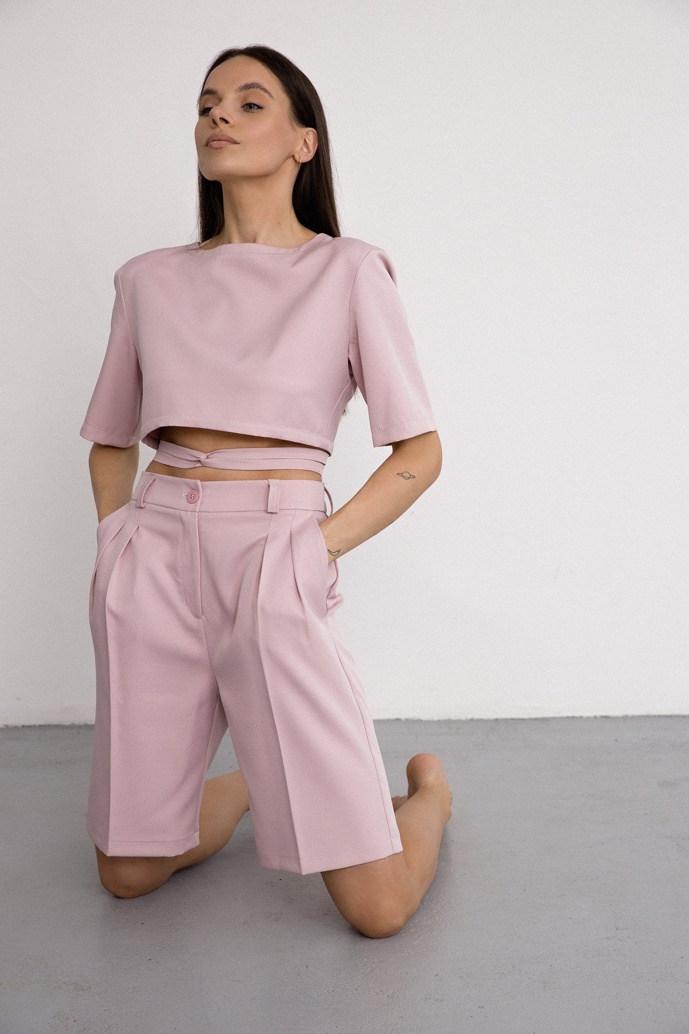 Two piece summer suit in baby pink