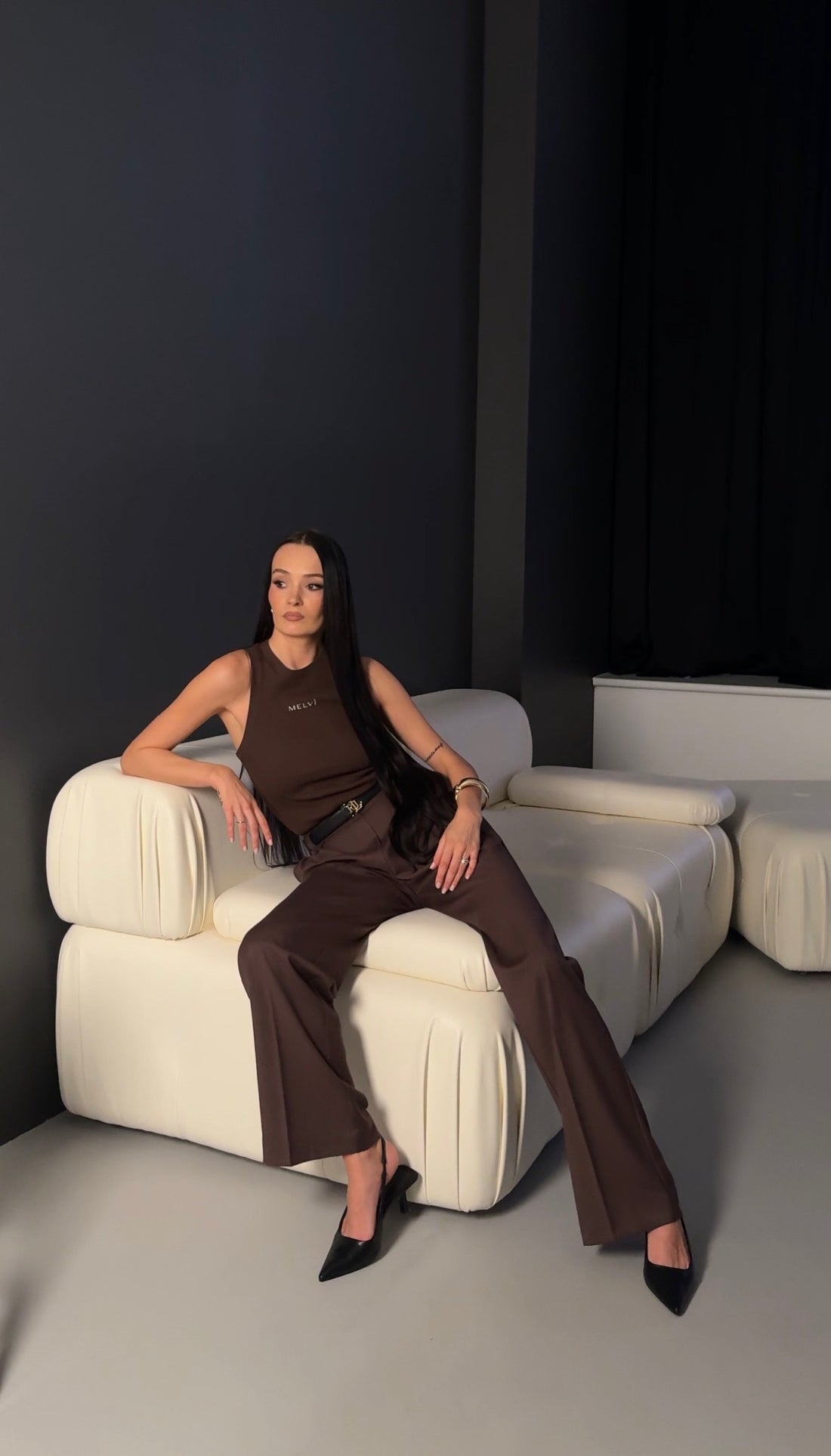 Essential ribbed tank top in dark roast