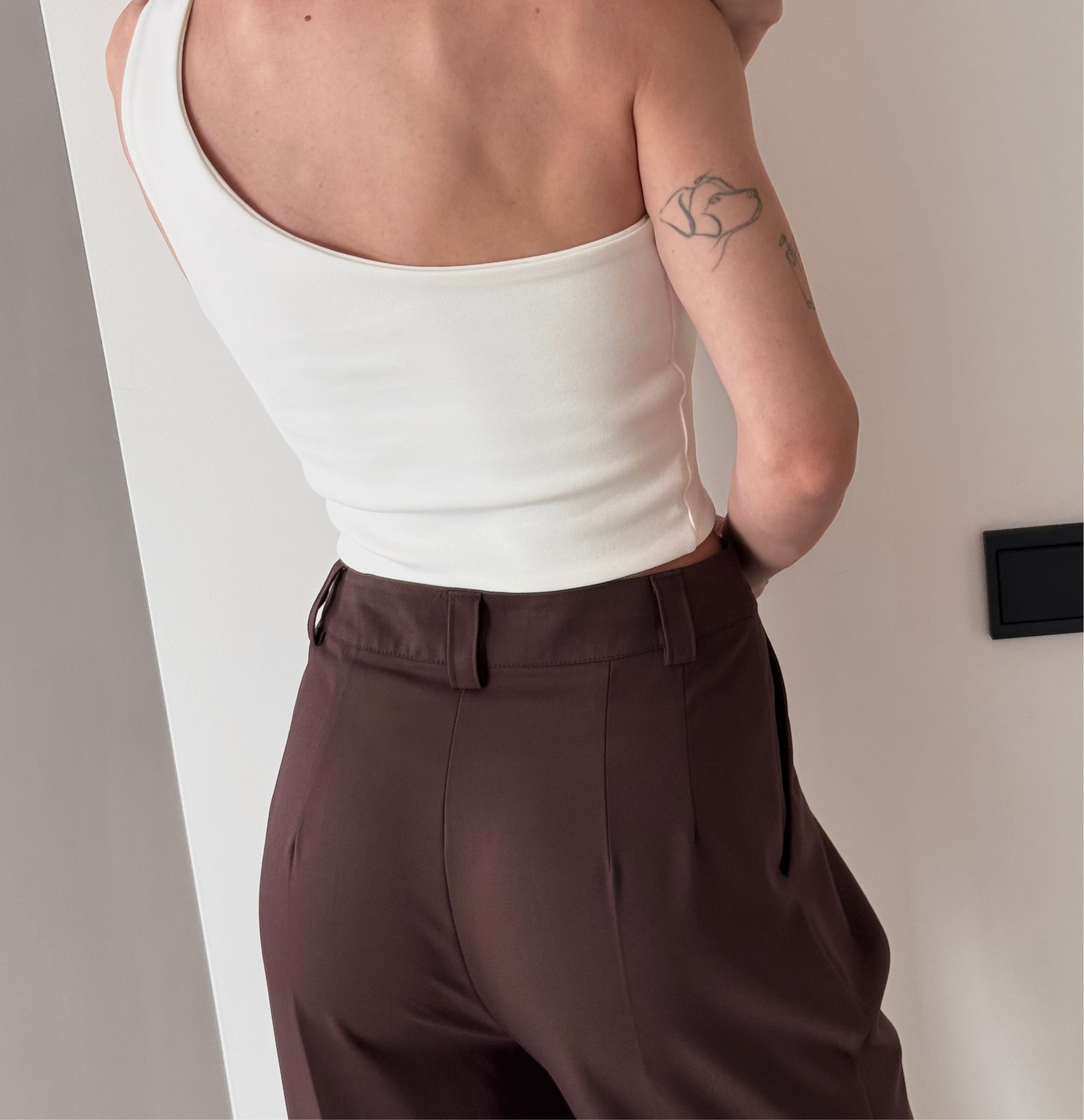 One shoulder top in white