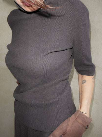 High neck top in walnut