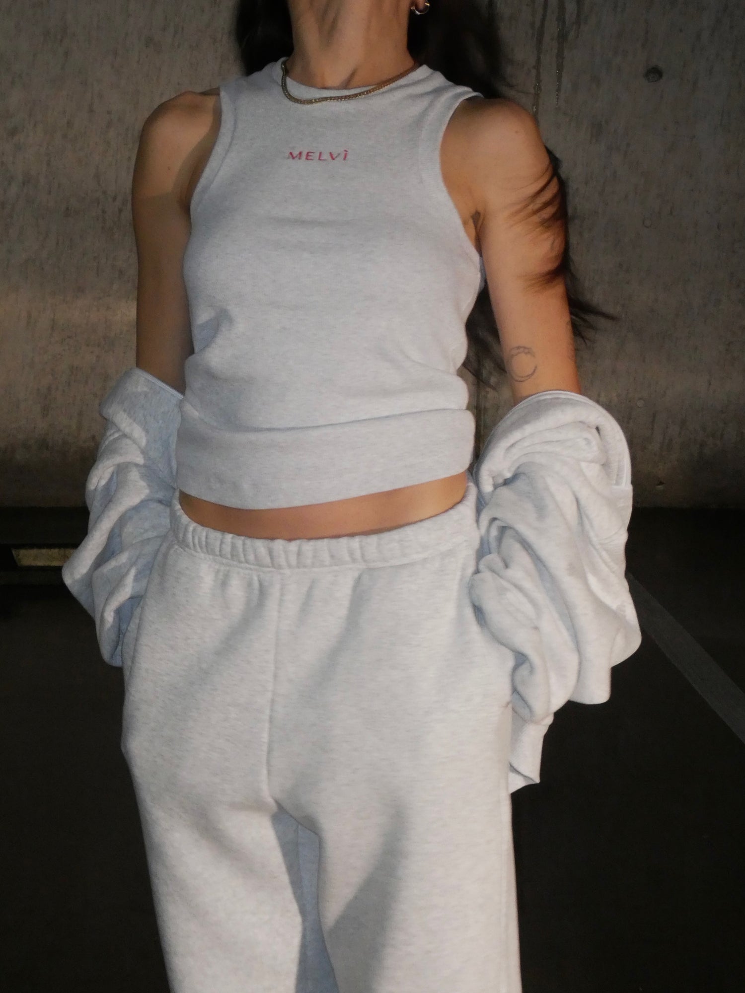 Ribbed tank top in cloud grey