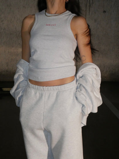 Ribbed tank top in cloud grey