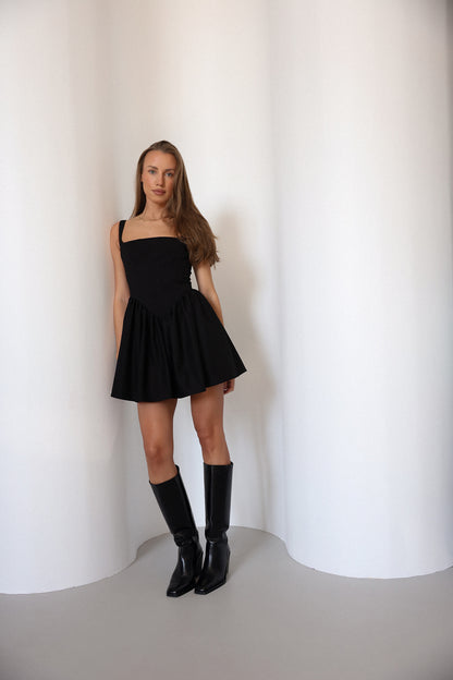Aurora Dress Black Sleeveless Dress with Fitted Bodice and Flared Skirt | MELV S Aurora Dress Black Sleeveless Dress with Fitted Bodice and Flared Skirt | MELV S