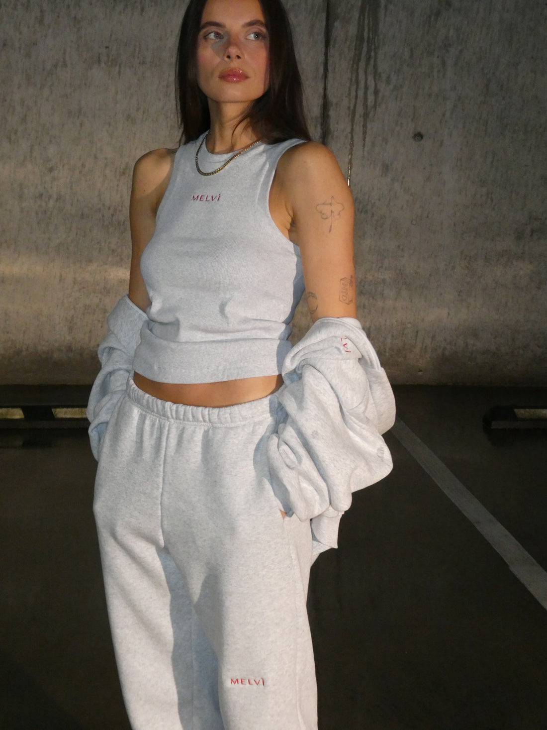 Ribbed tank top in cloud grey