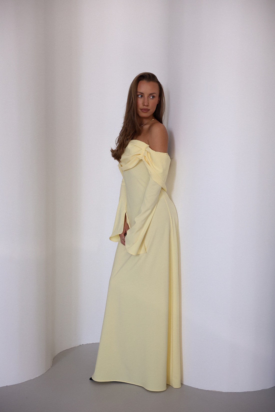 Athena dress in butter yellow