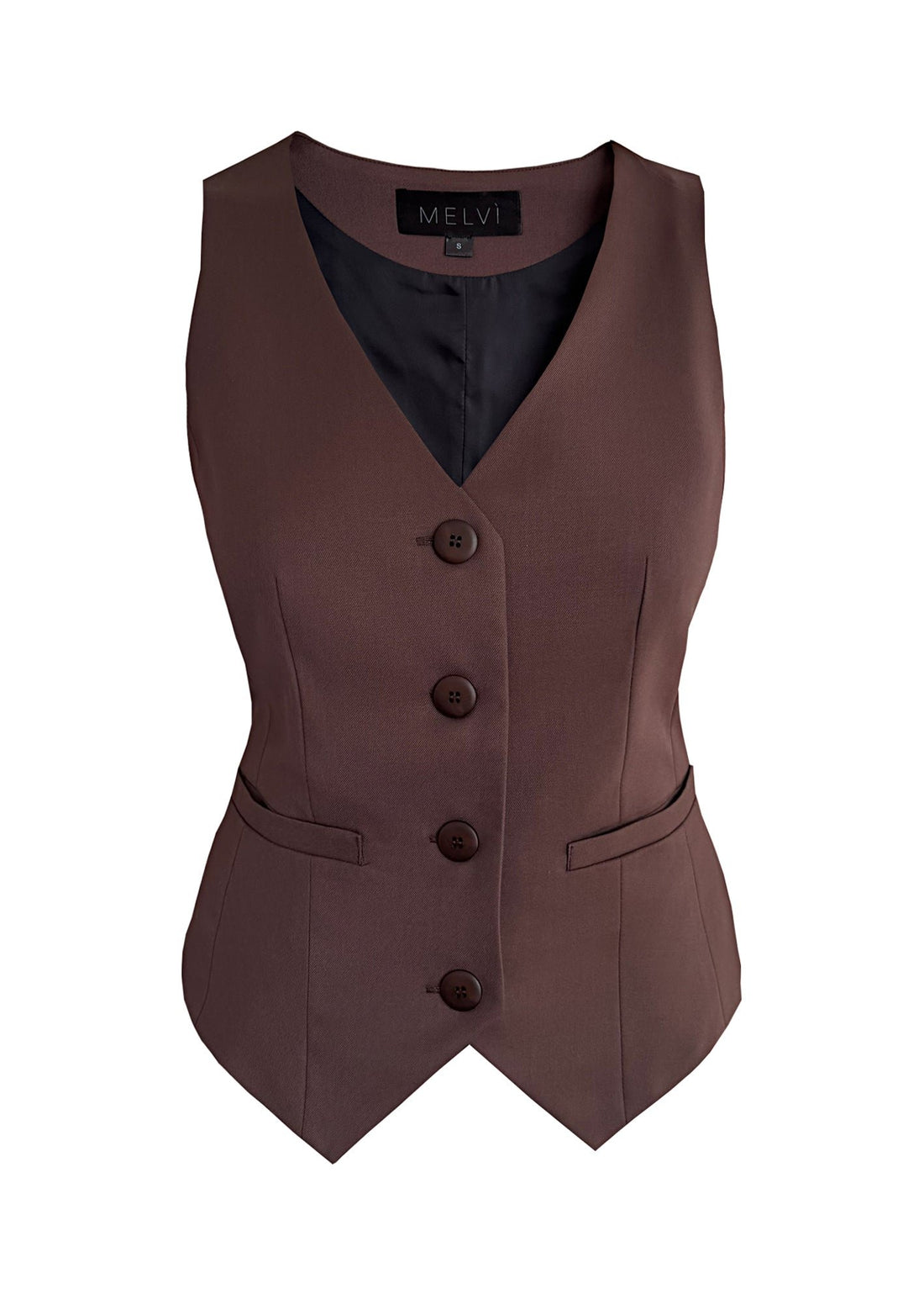 Front view of Classic Brown Vest for women, minimalist style