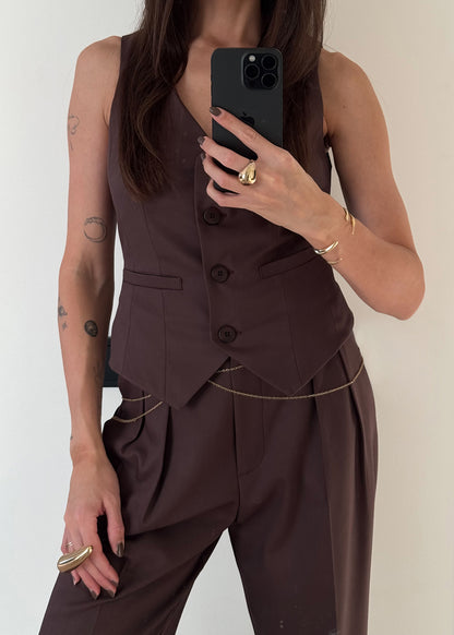whole outfit look with classic brown vest