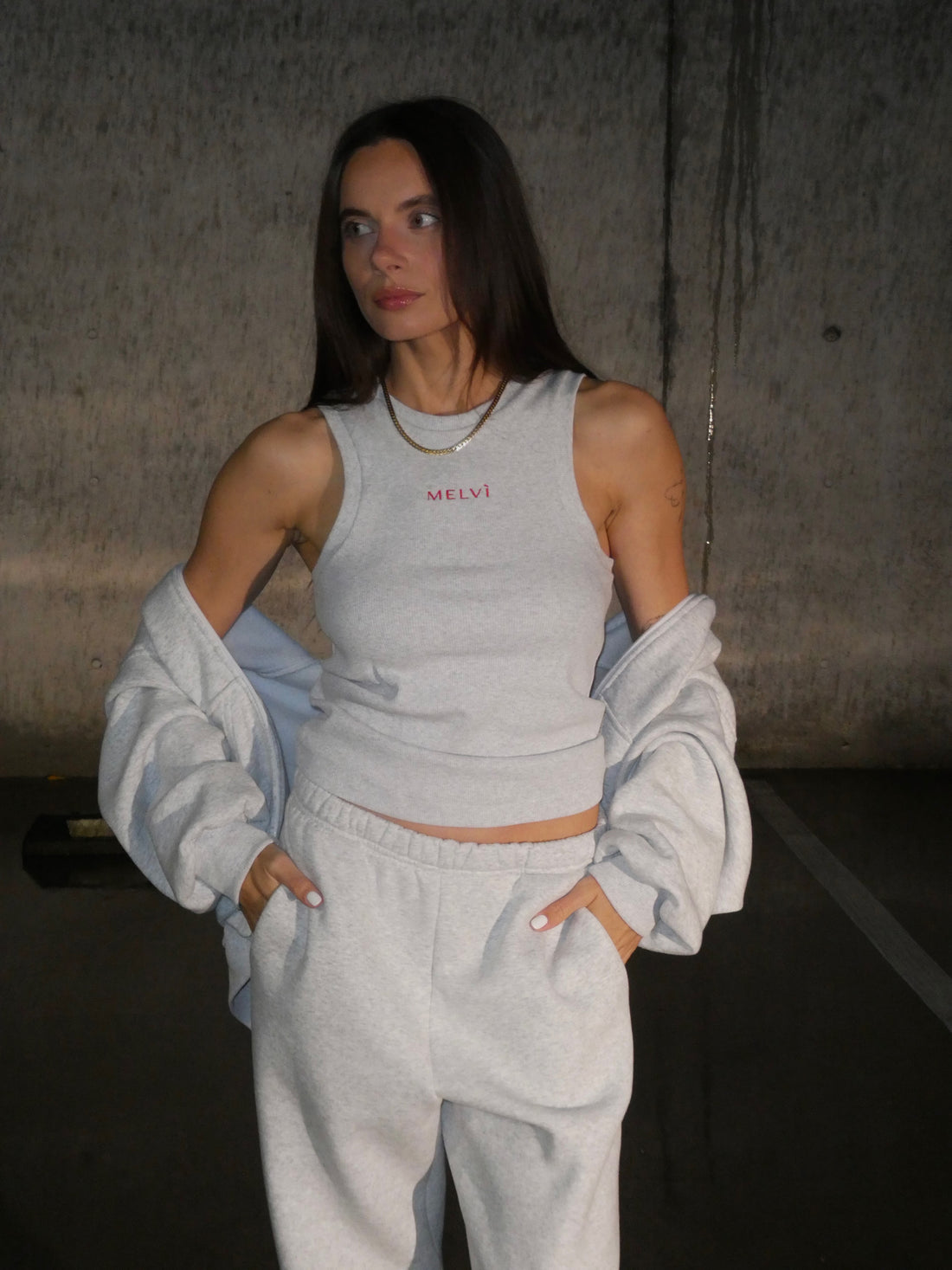 Ribbed tank top in cloud grey