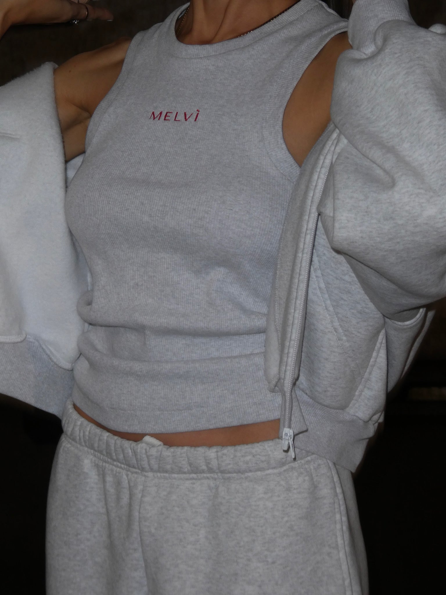 Ribbed tank top in cloud grey