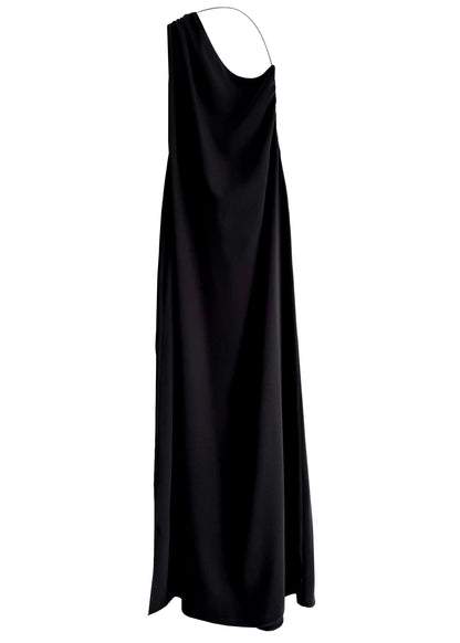 Black slip dress on a white background