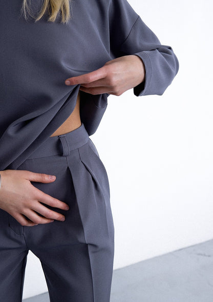 Wide trousers in greyish blue