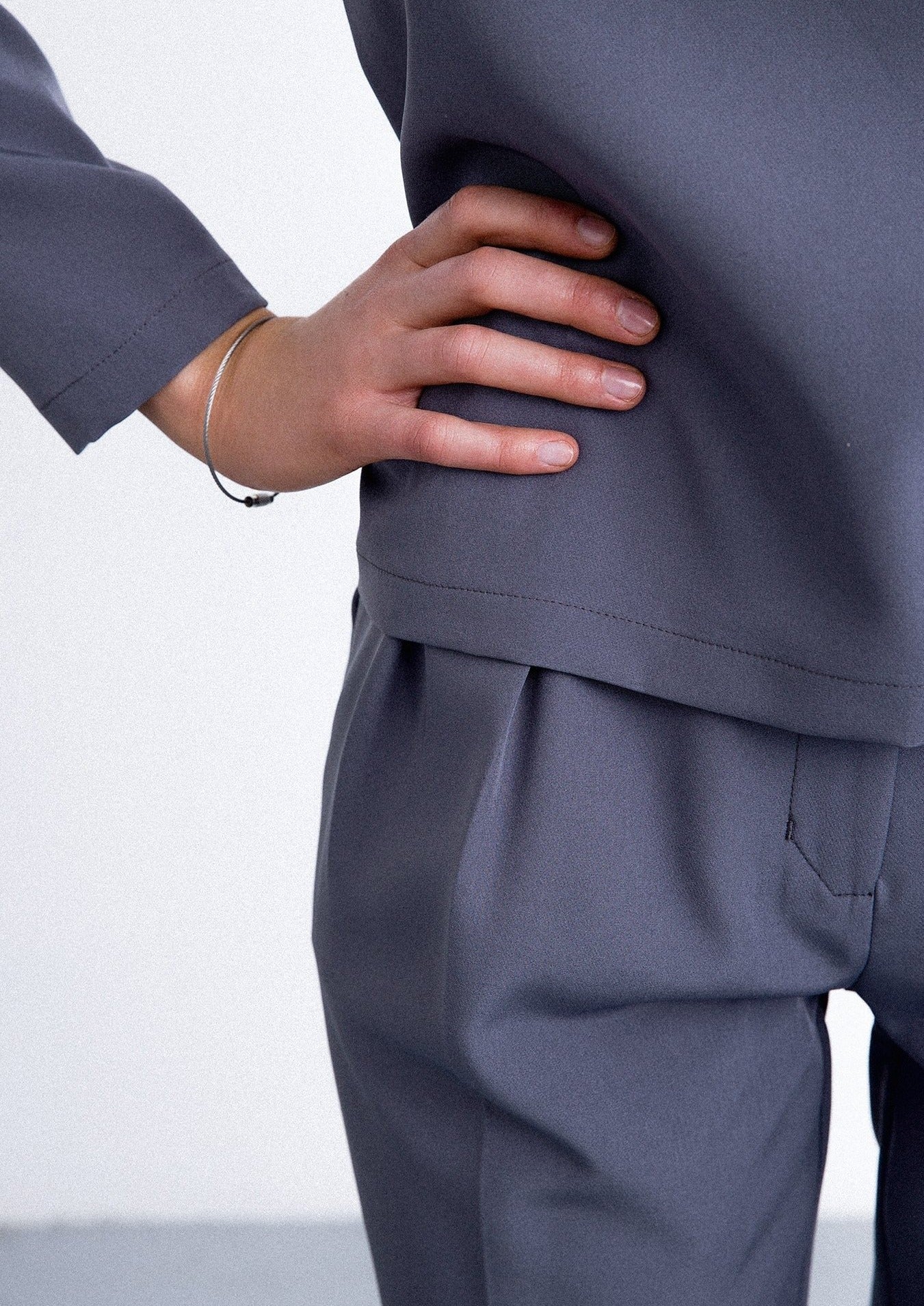 Wide trousers in greyish blue