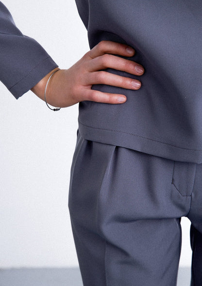 Wide trousers in greyish blue