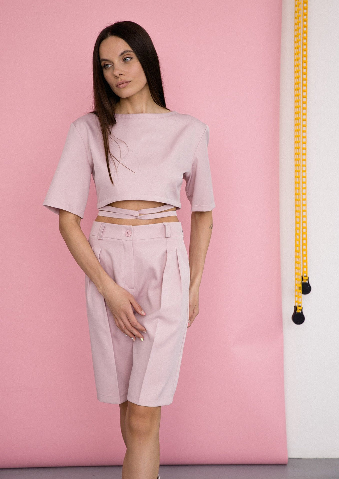 Two piece summer suit in baby pink